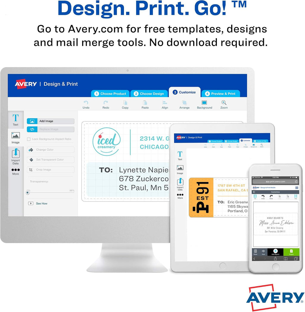 Avery Printable Shipping Labels with Sure Feed, 2" x 4" Customizable Stickers, White, 500 Blank Mailing Labels Total, Great for Mailing, Shipping, and More (2-Pack of 8163)