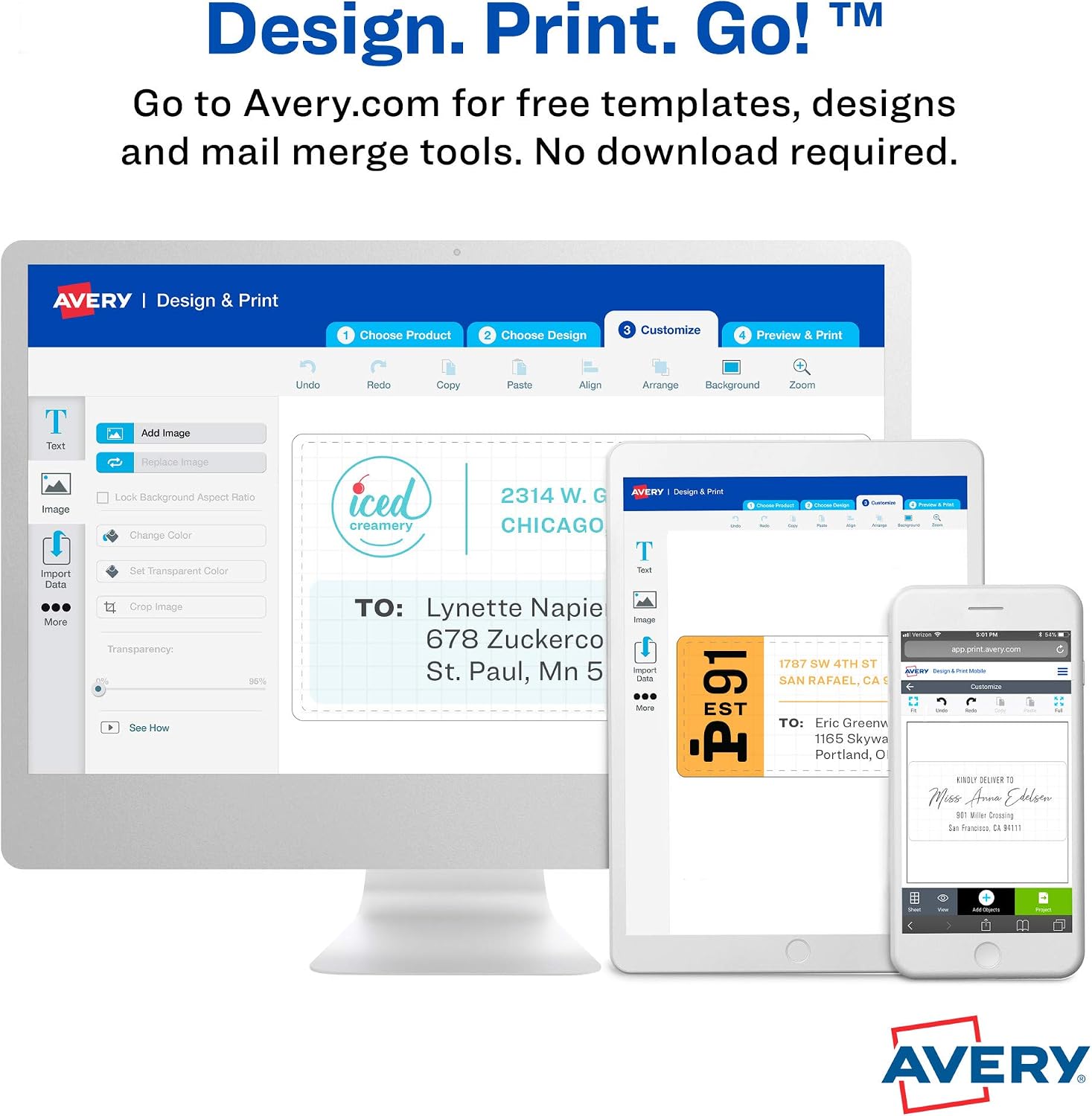 Avery Printable Shipping Labels with Sure Feed, 2" x 4" Customizable Stickers, White, 500 Blank Mailing Labels Total, Great for Mailing, Shipping, and More (2-Pack of 8163)