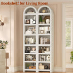 uposoja 76" tall narrow arched bookcase,7-teir mid-century modern on a desk or shelf