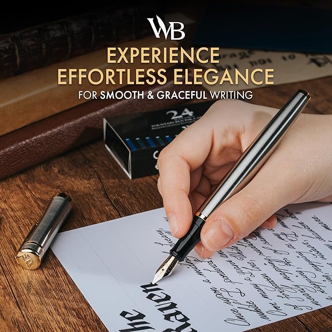 Wordsworth & Black Fountain Pen Set, 18K Gilded Broad Nib, Includes 6 Pack Ink - Image 2