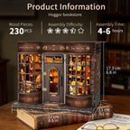 BELEEV Book Nook Kit for Adult and Teens,3D Wooden Puzzle(Hoggor Bookstore) | DIY Miniature Dollhouse Kit with LED Light, Openable Door Booknook Bookshelf Decor Craft, Birthday Gifts for Women Teens