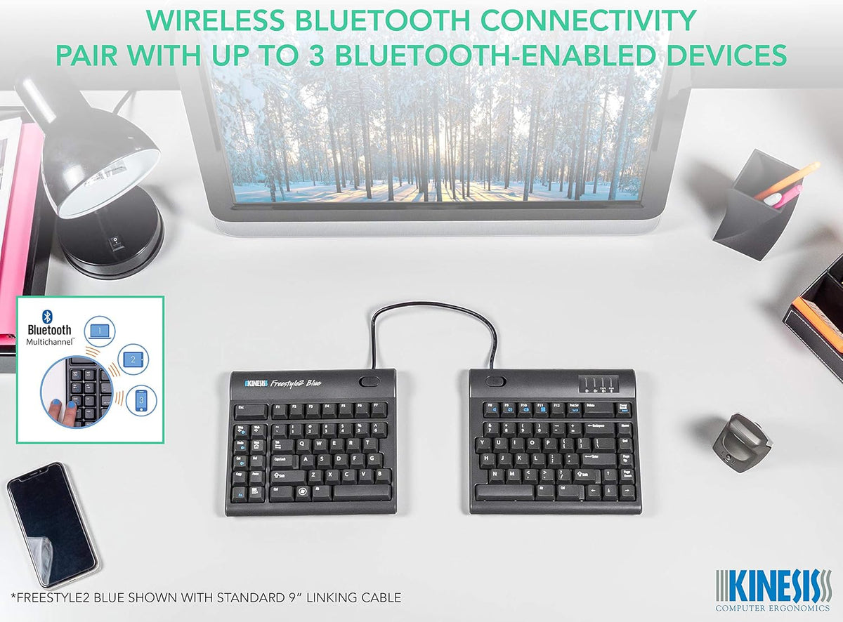 KINESIS Freestyle2 Blue Wireless Ergonomic Keyboard for PC (9" Separatio...