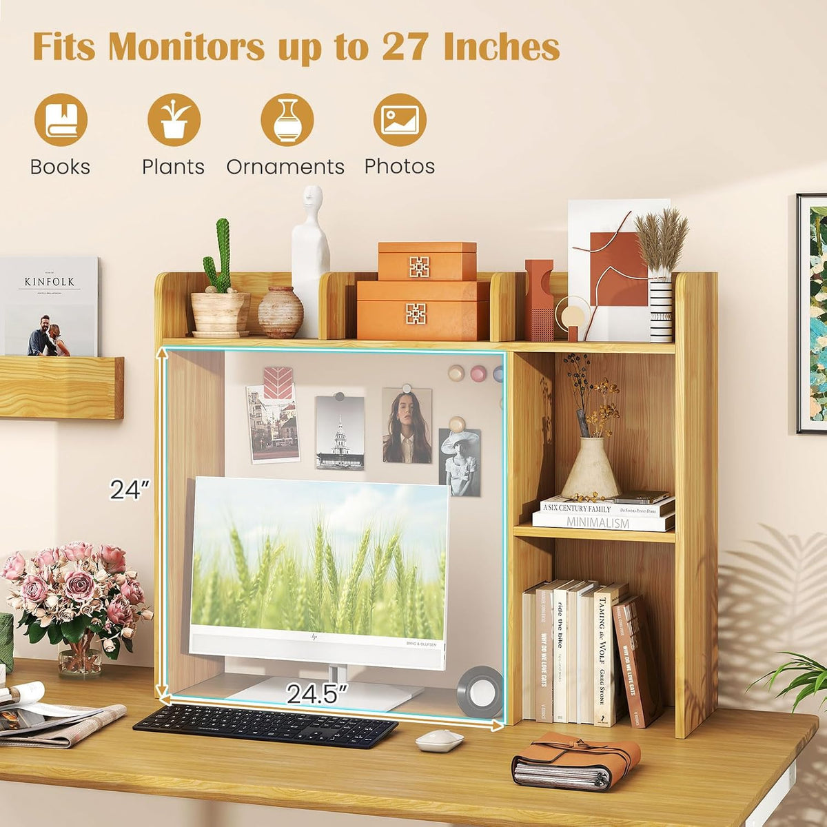 Desktop Bookshelf, 3-Tier Wood Countertop Bookcase with 5 Shelves, Desk Hutch...