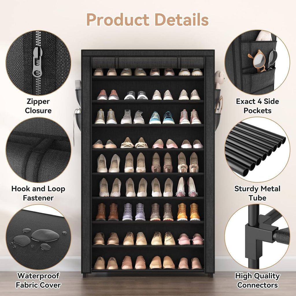 lanteful shoe rack with covers - 10 tiers, side view