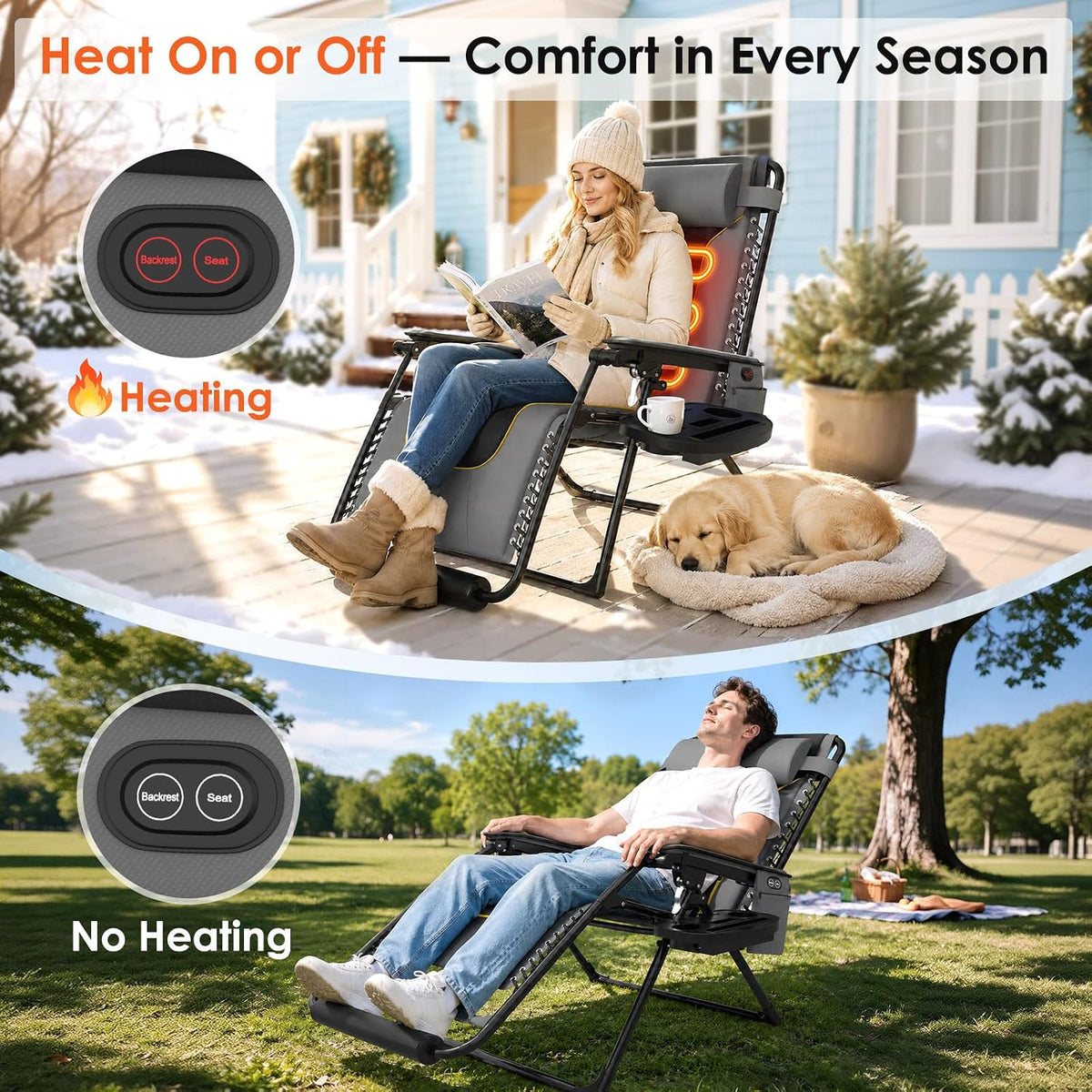 Suteck Heated Zero Gravity Chair, 400LBS 30.3" Padded Antigravity Chairs