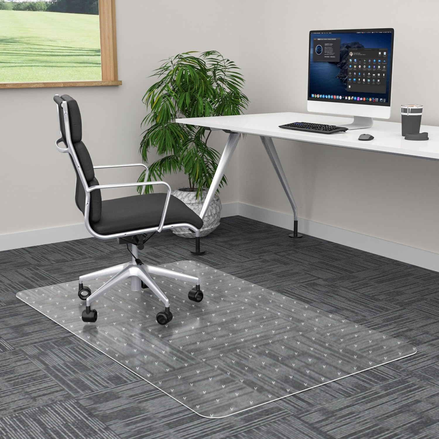 100pointONE Office Chair Mat for Carpet, 30" x 48" Clear Desk Chair Mat for Low Pile Carpeted Floors- Easy Glide Plastic Floor Mat for Office Chair on Carpet