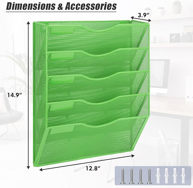 EASEPRES 5 Pocket Mesh Hanging Wall File Organizer, Wall Mounted Mail Paper - Image 2