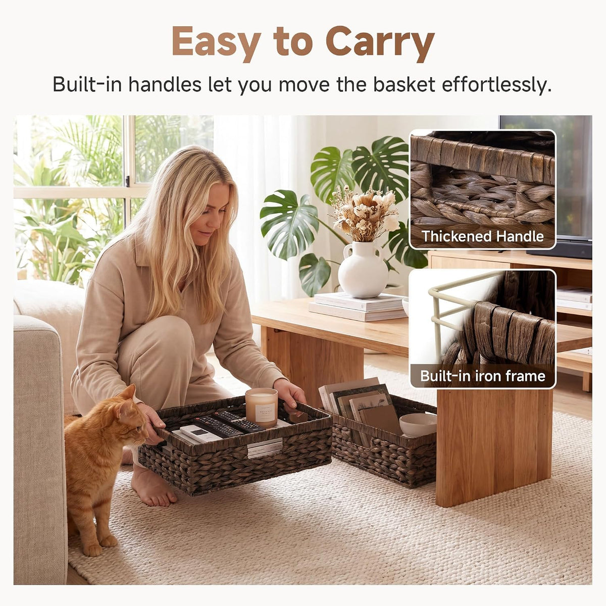 StorageWorks Large Wicker Storage Baskets for Shelves, Brown Baskets, 1Pack