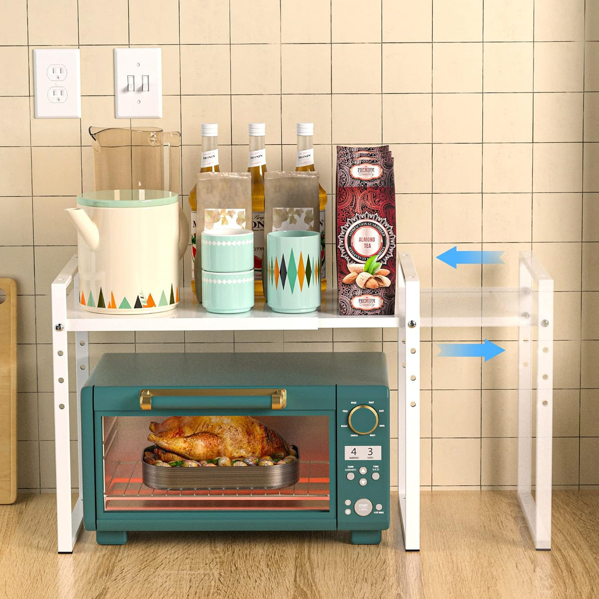 iPEGTOP Extendable Microwave Oven Rack, Adjustable Height Microwave/Toaster S...