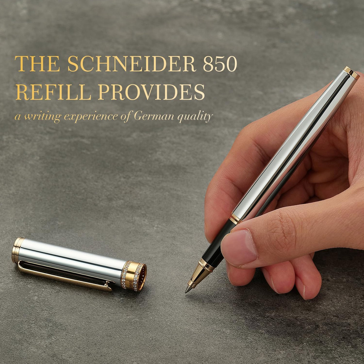 BEILUNER Silver Chrome Rollerball Pen, Diamond-Studded Cap Design, 24K Gold T...