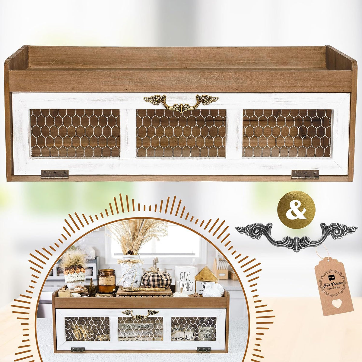 Felt Creative Home Goods Farmhouse Chicken Wire Countertop Shelving Organizer...