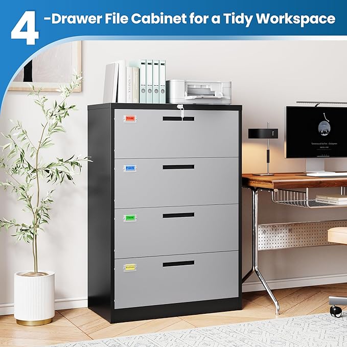 PEUKC 4 Drawer File Cabinet, Lateral Filing Cabinets - Image 7