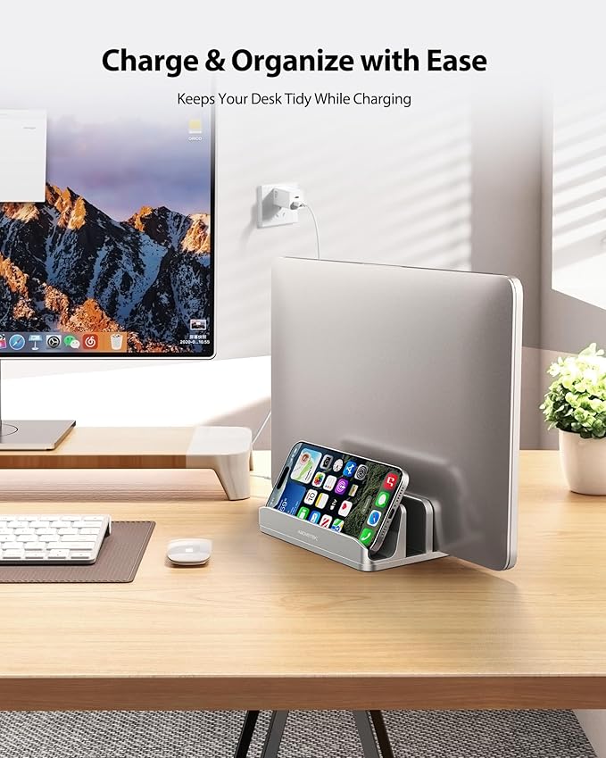 AboveTEK Vertical Laptop Stand, 3 Slots Aluminum Desk Laptop Holder & Laptop - Image 2