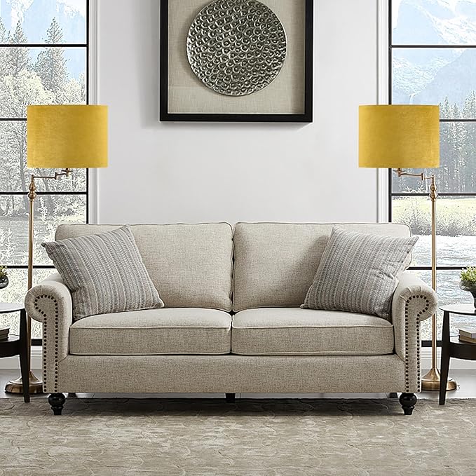 GO&SO Set of 2 Large Drum Yellow Velvet Lamp Shade -16" Top x 16" Bottom x 12" - Image 5