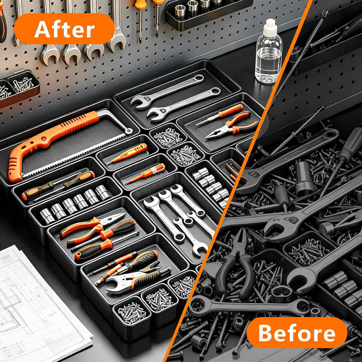 [UPGRADED 6 SIZE & 52 PCS] Tool Drawer Organizer Tray, Tool Box Organizer...