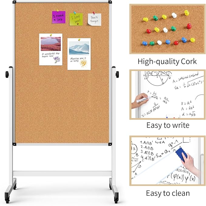 Double-Sided Corkboard Whiteboard, 32 x 48 Inches Dry Erase Board on Wheels - Image 4