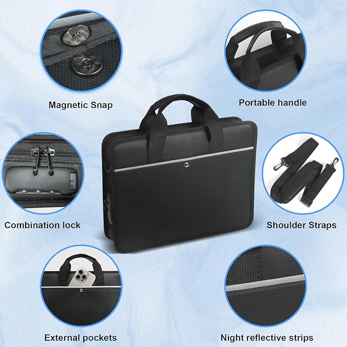 Accordion File Organizer with Lock and Shoulder Straps, Fireproof Waterproof - Image 7