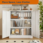 BESFUR Metal Storage Cabinet, Garage Storage Cabinet with 2 Adjustable Shelves, Locking Short Storage Cabinet for Office Garage Home, White Metal Cabinets (36" H x 31.5" W x 16" D)