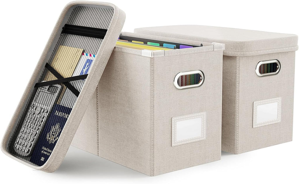 Oterri File Organizer With Lid, Hanging Filing Box With Mesh Pocket, Document