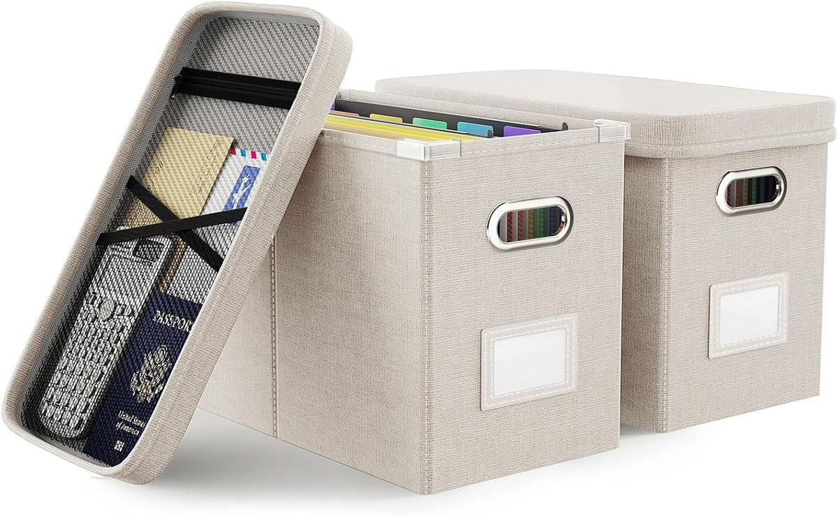 Oterri File Organizer With Lid, Hanging Filing Box With Mesh Pocket, Document
