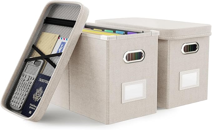 Oterri File Organizer With Lid, Hanging Filing Box With Mesh Pocket, Document by Oterri