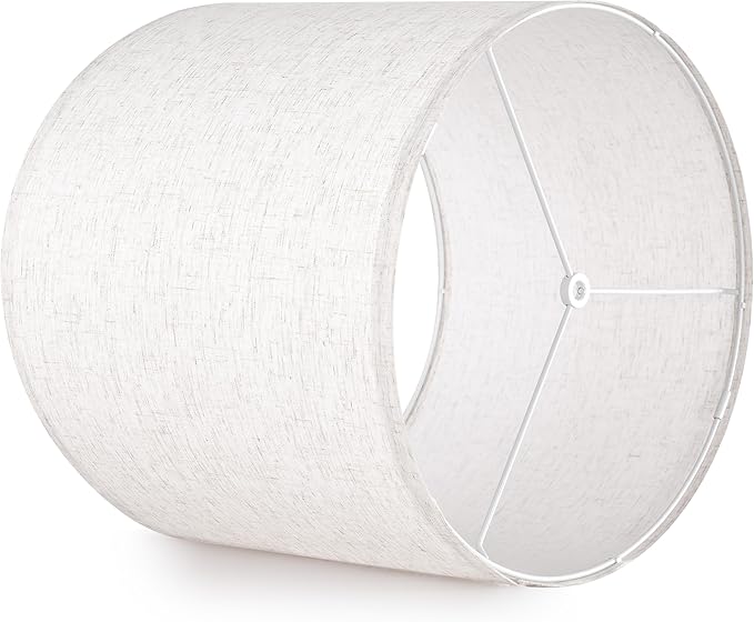 Oatmeal linen Textured Lamp Shades Set of 2 Medium Drum Lampshade 14``Top x - Image 4