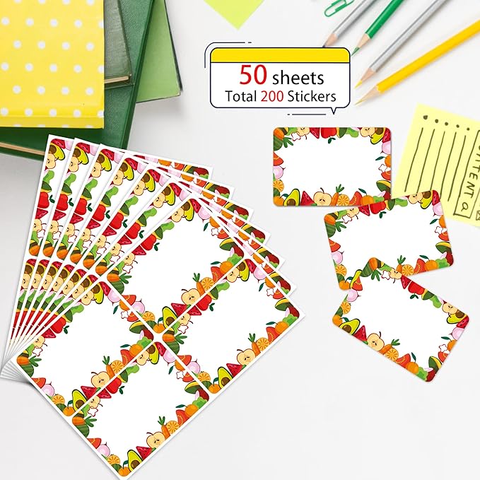 Wonmon 200 PCS Fruit Name Tags Stickers, Self Adhesive Cute Fruits Style Name - Image 3