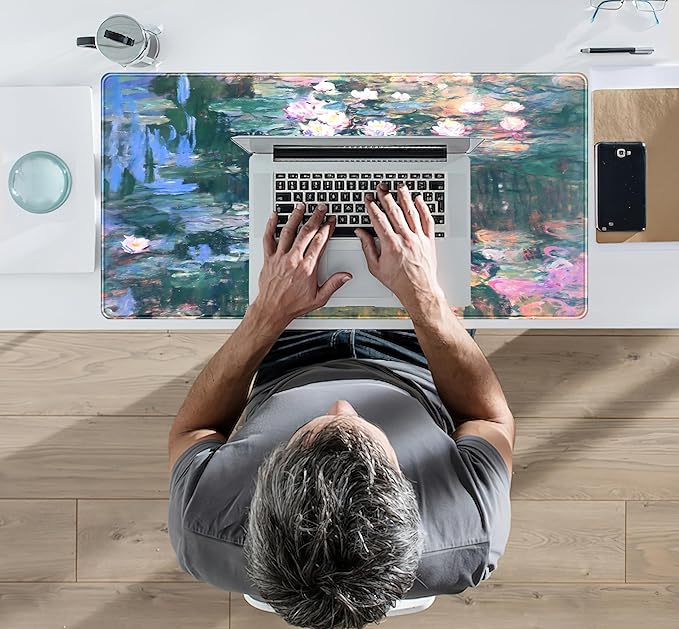 Abstract Oil Painting Mousepad Retro Water Lilies Desk Mat, XXL Large Extended - Image 7
