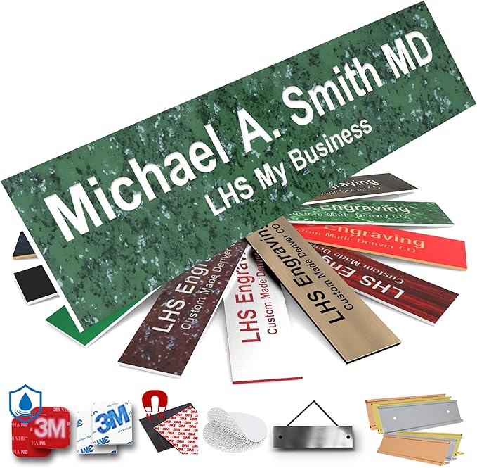 Engraved Name Plates for Door Sign Personalized Green Marble Plastic Plaque by LHS+My+Business