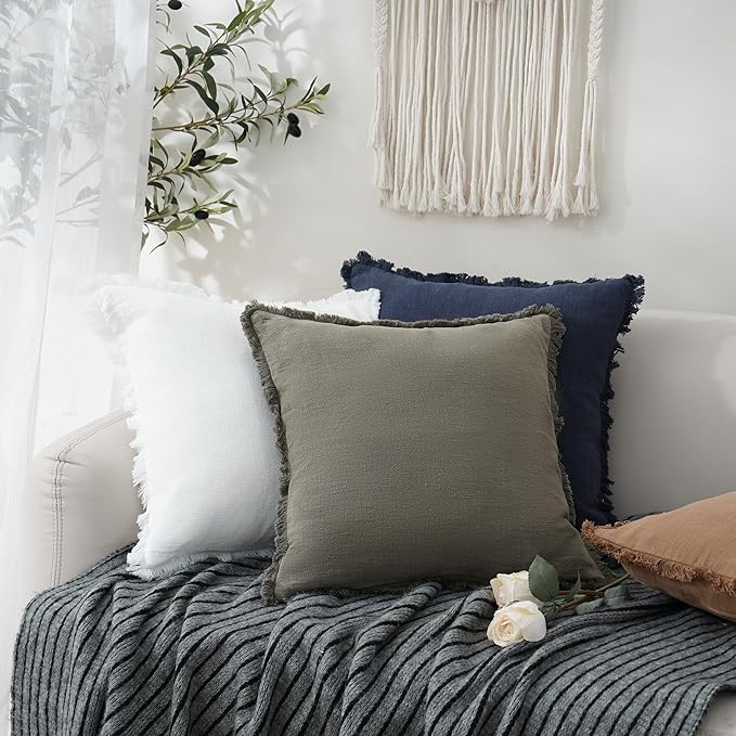 Foindtower Set of 2 Decorative Linen Fringe Throw Pillow Covers Cozy Boho - Image 5
