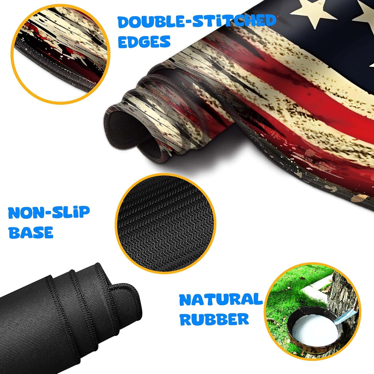4-Piece Extended Large Mouse Pad Set for Women Men with Retro Flag Design Inc...