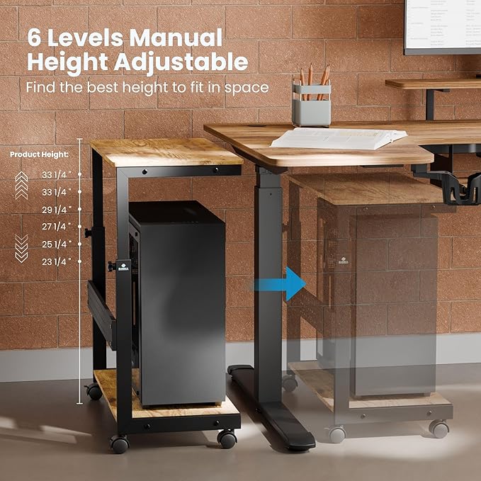 EUREKA ERGONOMIC PC Stand Computer Cart, Height Adjustable Tower Stand 2-Tier - Image 6