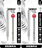 Zebra Pen F-701 Retractable Ballpoint Pen, 0.8mm Fine Point, Stainless Steel Barrel, Black Metal Pen with 2 Ink Refills (Pack of 2)
