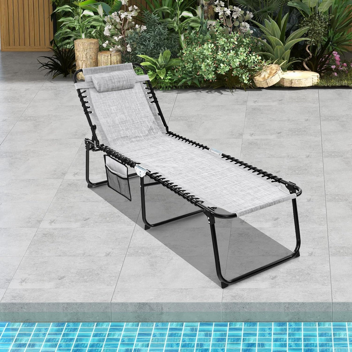 GYMAX Lounge Chairs for Outside, Extra High Folding Beach Tanning Lounger wit...