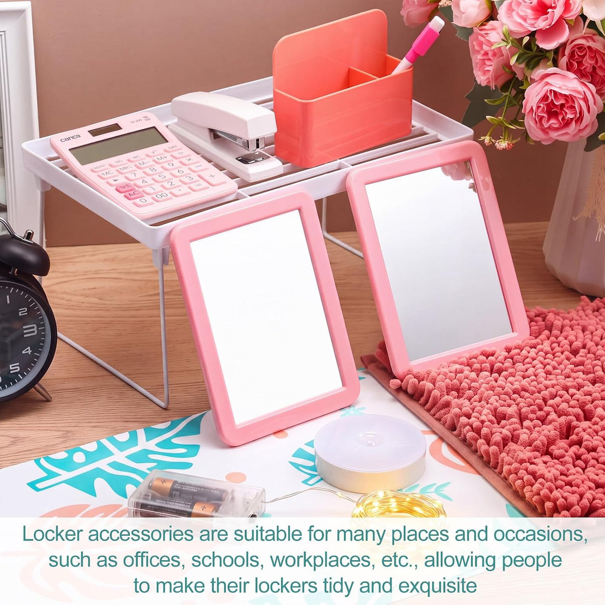 Chuangdi 17 Pcs Locker Accessories and Organizer Kit, Pink Lines