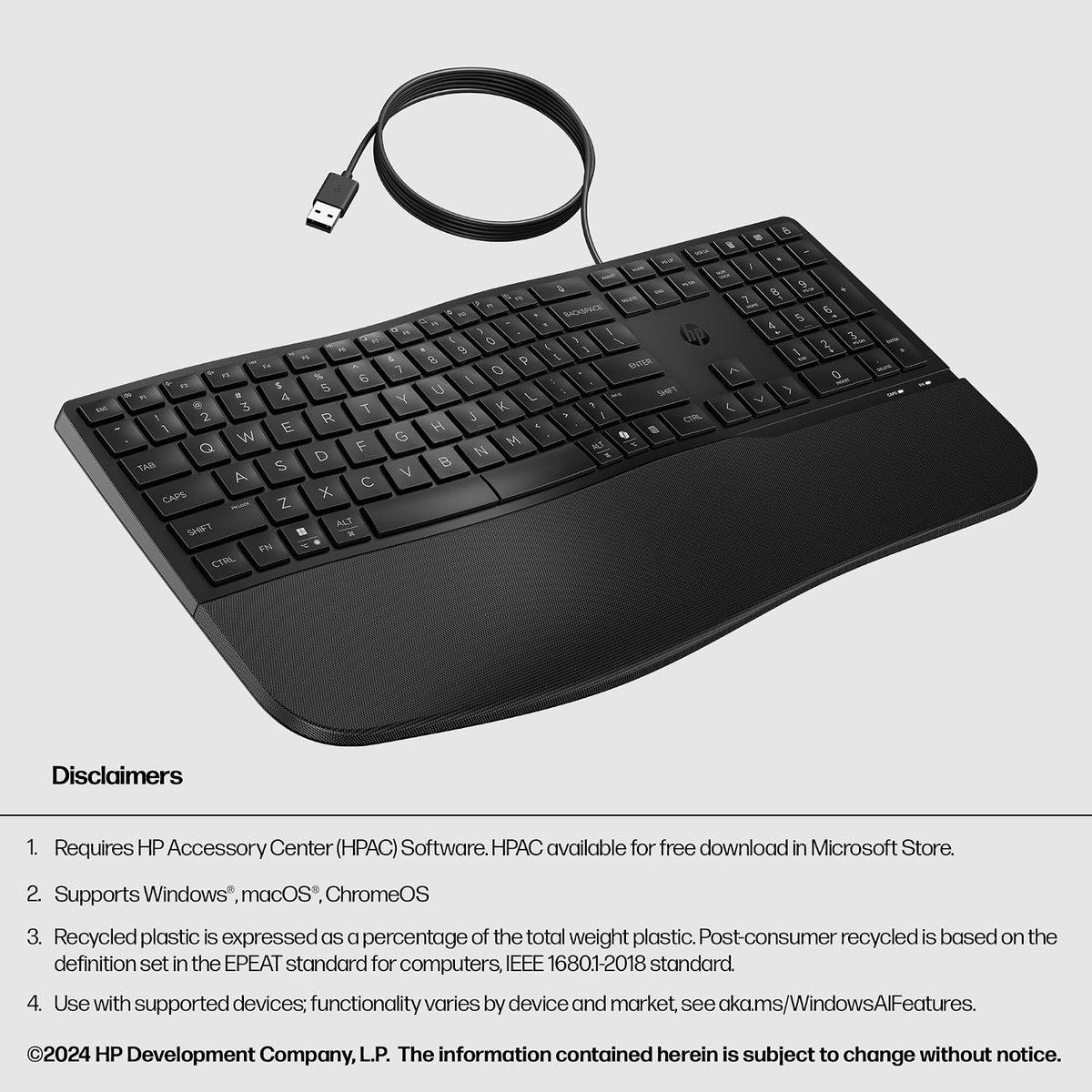 HP 480 Comfort Wired Keyboard - Plug & Play Keyboard, Connect to PC or La...