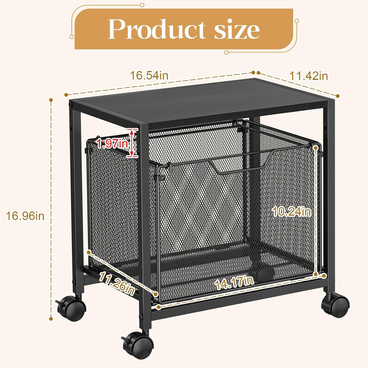 JKsmart Under Desk Storage, Printer Stand with Drawer, Rolling File Cabinet w...