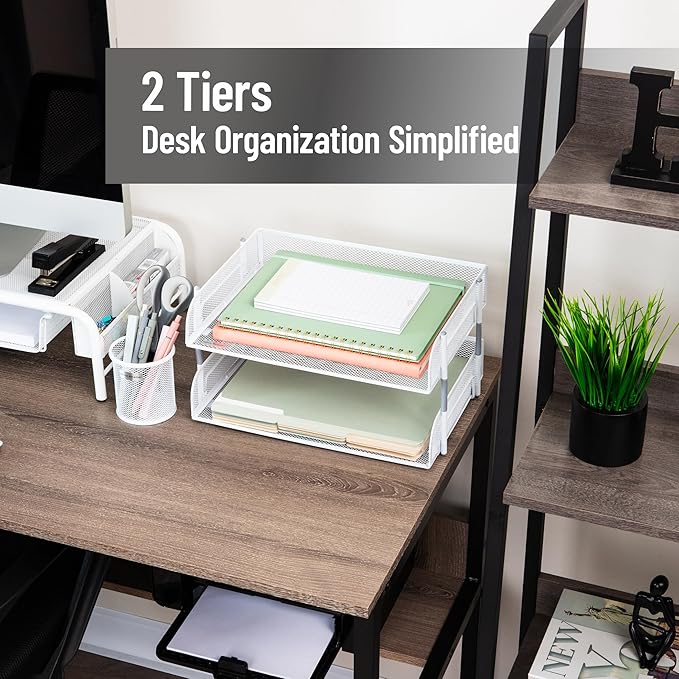 Mind Reader Stackable Paper Tray, Desktop Organizer, File Storage, Metal Mesh - Image 2