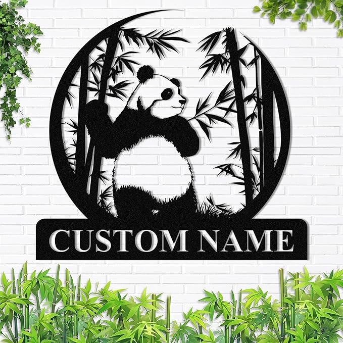 Personalized Panda Metal Sign | Family Name Sign | Panda Home Decor | Custom by Dyoart