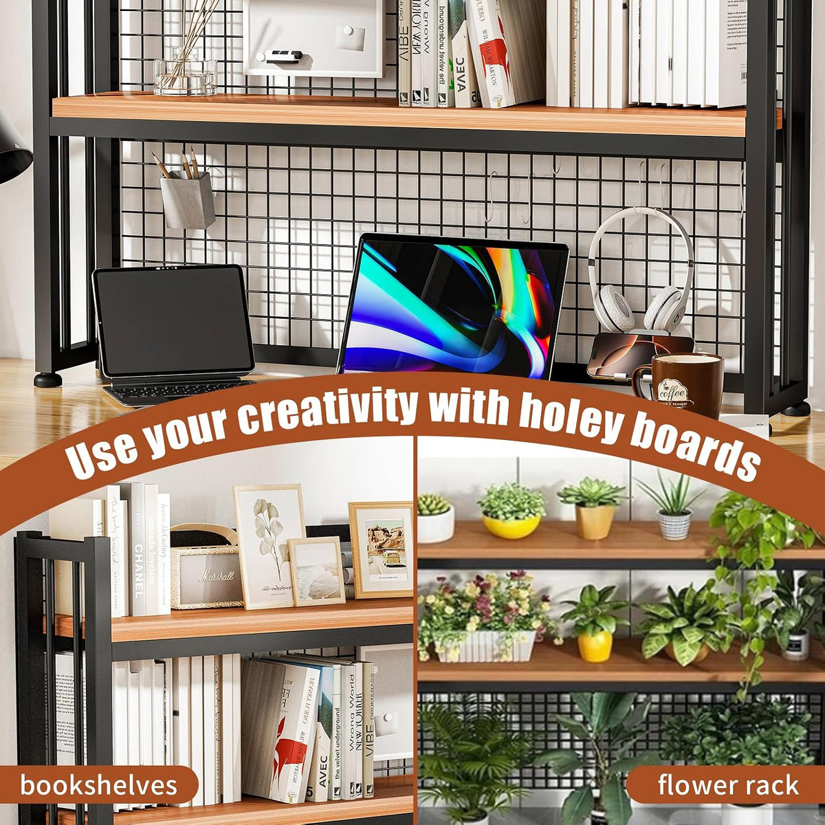 Desktop Hutch Bookshelf Metal Desk Shelf, 2-Tier Storage Display Shelf for Co...