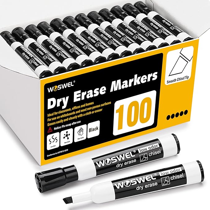 WOSWEL Dry Erase Markers Bulk, Chisel Tip Whiteboard Markers, Low Odor Thick by WonderfulOptions