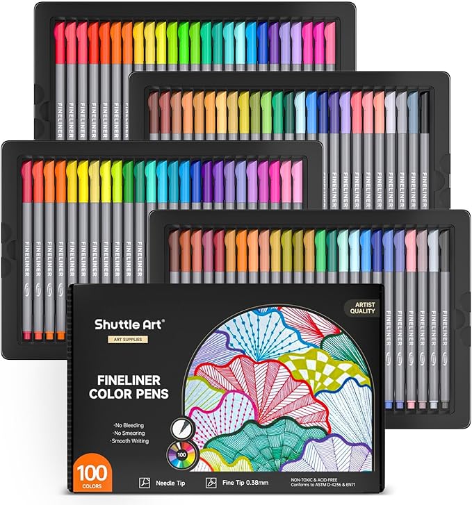 Shuttle Art Fineliner Pens, 100 Colors 0.38mm Fineliner Color Pen Set Fine Line by ShuttleArt