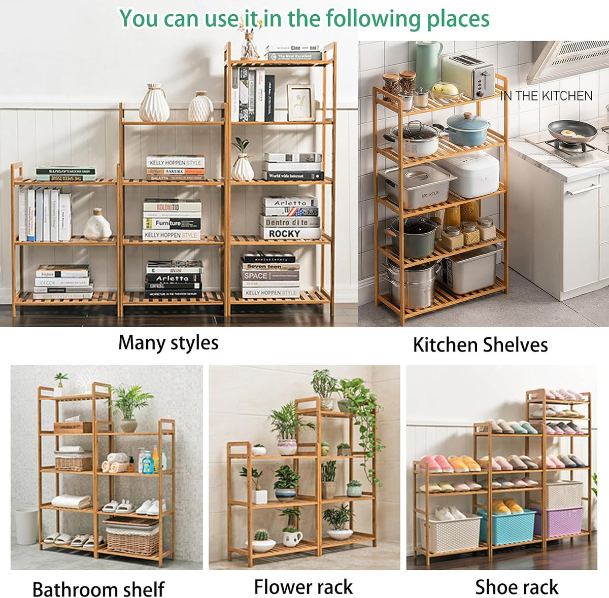 Bamboo Shelf, 3-Tier Bookcase Storage Shelves, Small Book Rack Shelving Unit,...