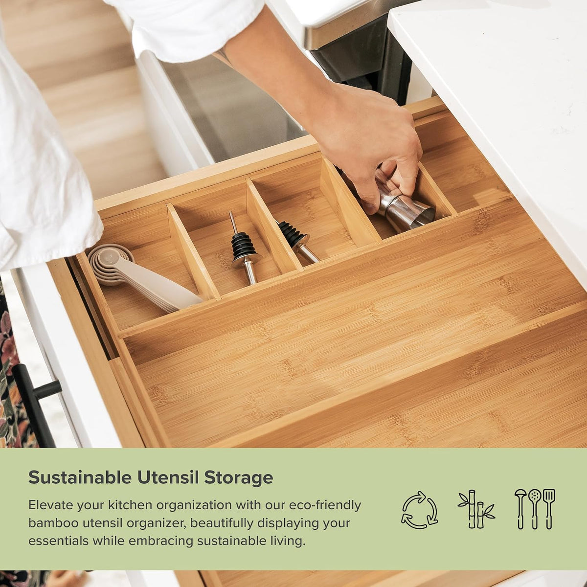KitchenEdge Utensil & Junk Drawer Organizer, 10.5-19 in, Bamboo
