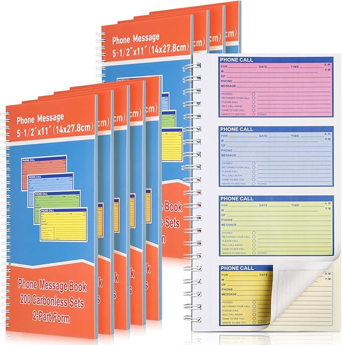 Fullhawl 10 Pcs Spiral Bound Phone Message Book 5-1/2" x 11" 2 Part Colorful by Fullhawl