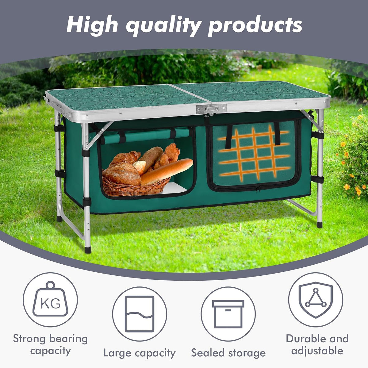 Camp Field Camping Folding Aluminum Table with Adjustable Legs for Outdoor Tr...