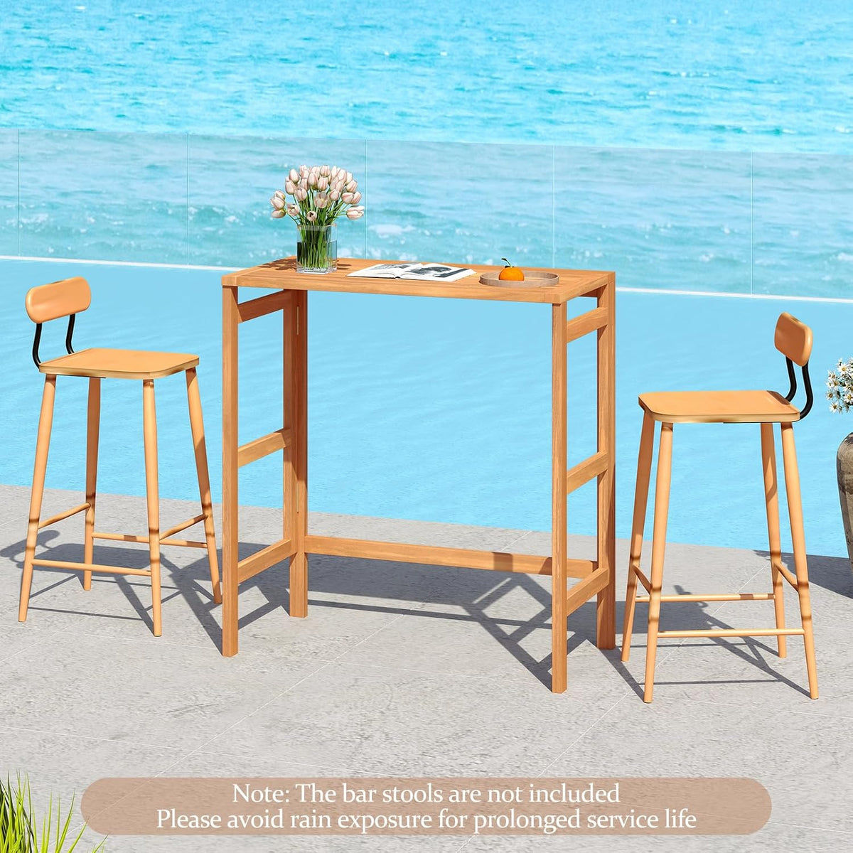 Tangkula Acacia Wood Outdoor Folding Bar Table, Patio Rectangle Counter Heigh...