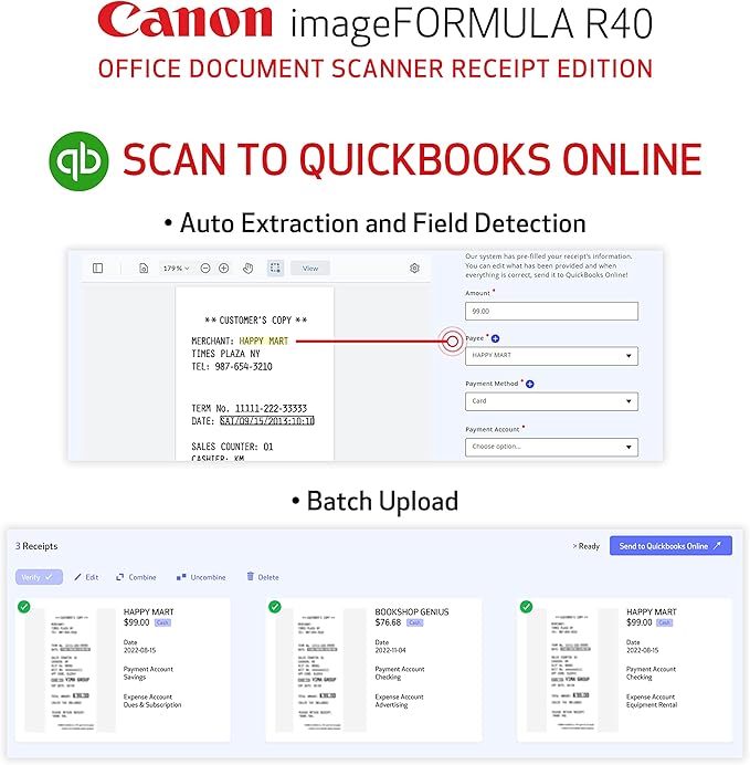 Canon imageFORMULA R40 Office Document Scanner Receipt Edition, - Image 2