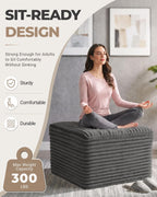 23.6in pouf ottoman, corduroy footstool foot rest floor, close-up detail