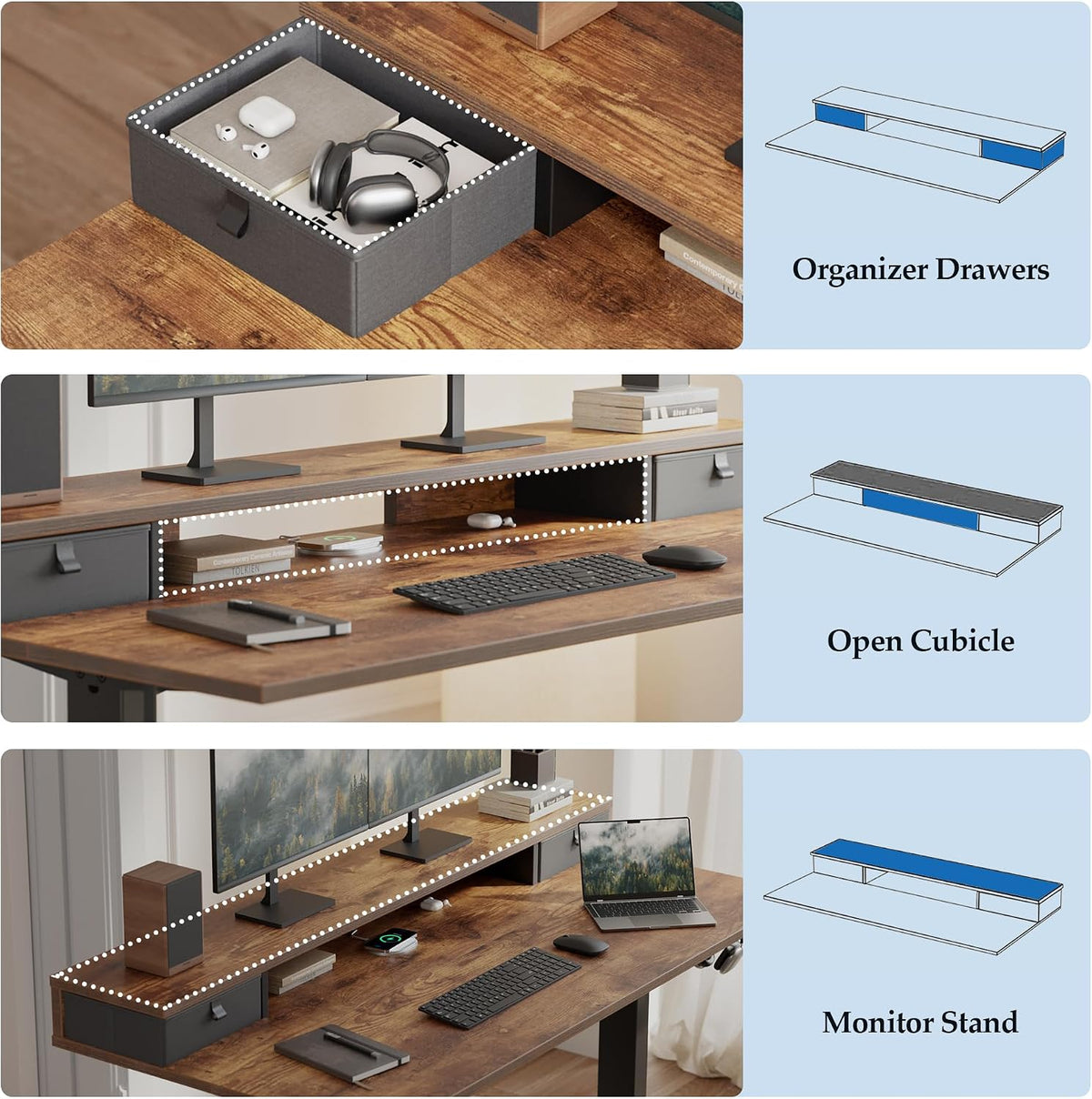 Klicelor 48 x23 Inch Electric Standing Desk with Drawers, Adjustable Height S...